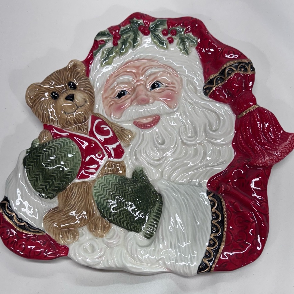 Fitz & Floyd Santa with Teddy ‘YuleTide Traditions” Cookie or Wall Ceramic Plate
